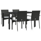 5-tlg. Garten-Essgruppe mit Kissen Schwarz Poly Rattan