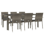 7-tlg. Garten-Essgruppe mit Kissen Grau Poly Rattan