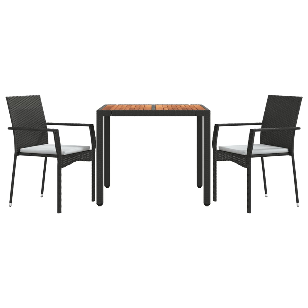 3-tlg. Garten-Essgruppe mit Kissen Schwarz Poly Rattan
