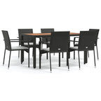 7-tlg. Garten-Essgruppe mit Kissen Schwarz Poly Rattan