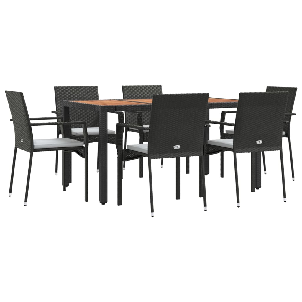 7-tlg. Garten-Essgruppe mit Kissen Schwarz Poly Rattan