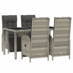 5-tlg. Garten-Essgruppe mit Kissen Grau Poly Rattan