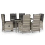 7-tlg. Garten-Essgruppe mit Kissen Grau Poly Rattan