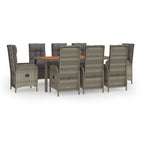 9-tlg. Garten-Essgruppe mit Kissen Grau Poly Rattan