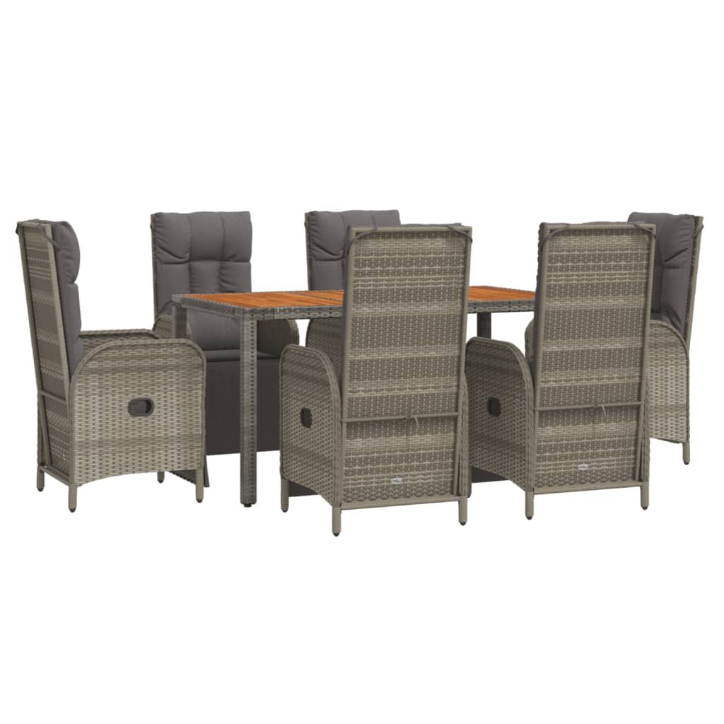 7-tlg. Garten-Essgruppe mit Kissen Grau Poly Rattan