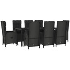 9-tlg. Garten-Essgruppe mit Kissen Schwarz Poly Rattan