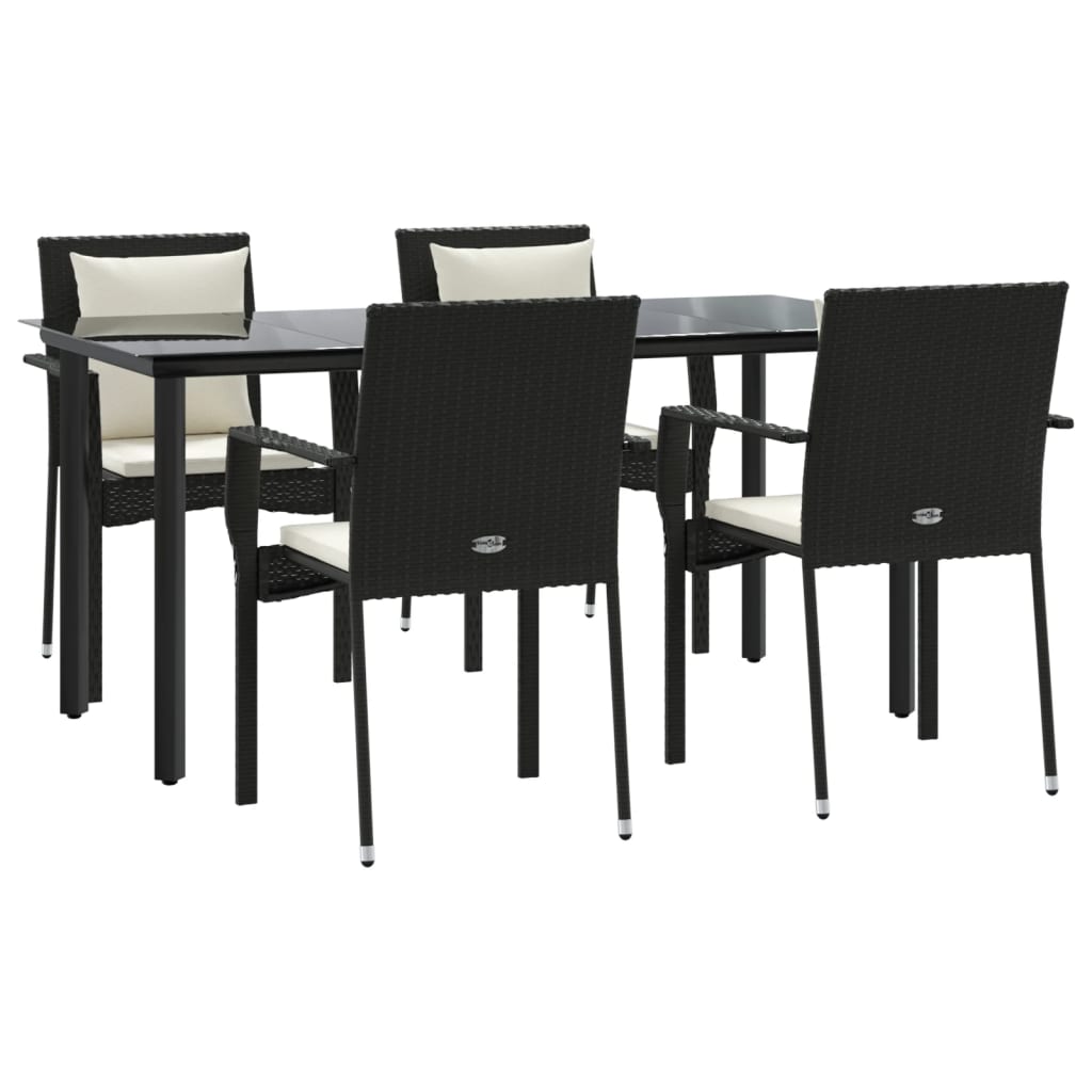 5-tlg. Garten-Essgruppe mit Kissen Schwarz Poly Rattan