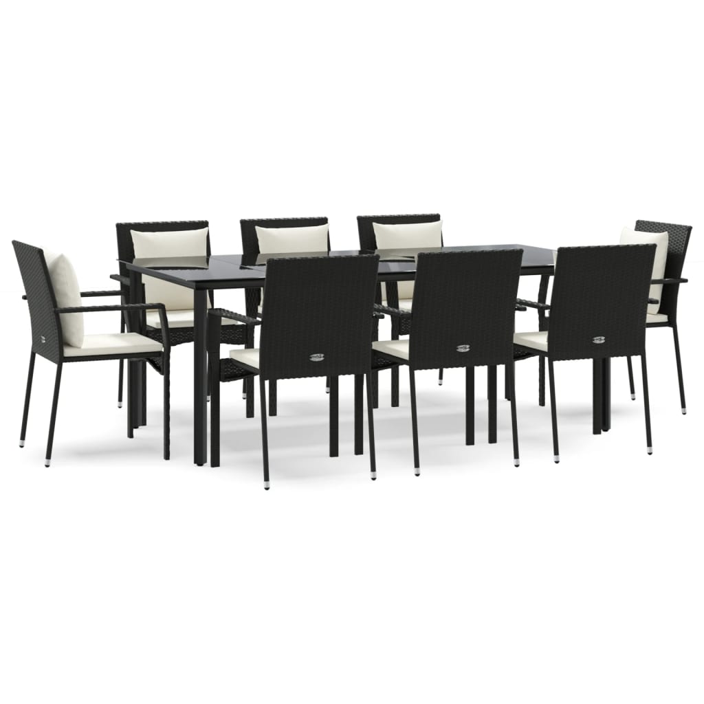 9-tlg. Garten-Essgruppe mit Kissen Schwarz Poly Rattan