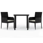 3-tlg. Garten-Essgruppe mit Kissen Schwarz Poly Rattan