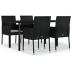 5-tlg. Garten-Essgruppe mit Kissen Schwarz Poly Rattan