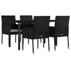 5-tlg. Garten-Essgruppe mit Kissen Schwarz Poly Rattan