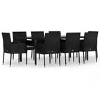 9-tlg. Garten-Essgruppe mit Kissen Schwarz Poly Rattan