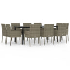 11-tlg. Garten-Essgruppe mit Kissen Schwarz & Grau Poly Rattan