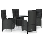 5-tlg. Garten-Essgruppe mit Kissen Schwarz Poly Rattan