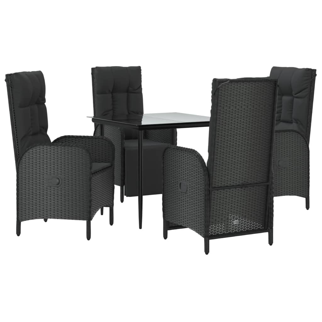 5-tlg. Garten-Essgruppe mit Kissen Schwarz Poly Rattan