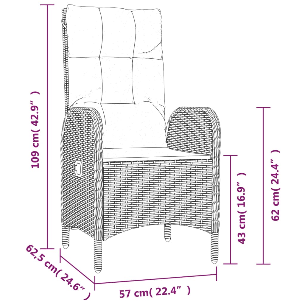 3-tlg. Garten-Essgruppe mit Kissen Schwarz und Grau Poly Rattan