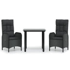 3-tlg. Garten-Essgruppe mit Kissen Schwarz Poly Rattan