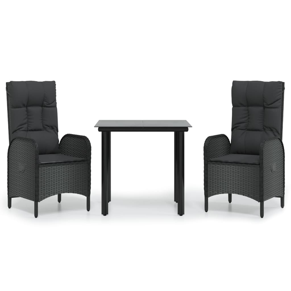 3-tlg. Garten-Essgruppe mit Kissen Schwarz Poly Rattan
