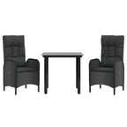 3-tlg. Garten-Essgruppe mit Kissen Schwarz Poly Rattan