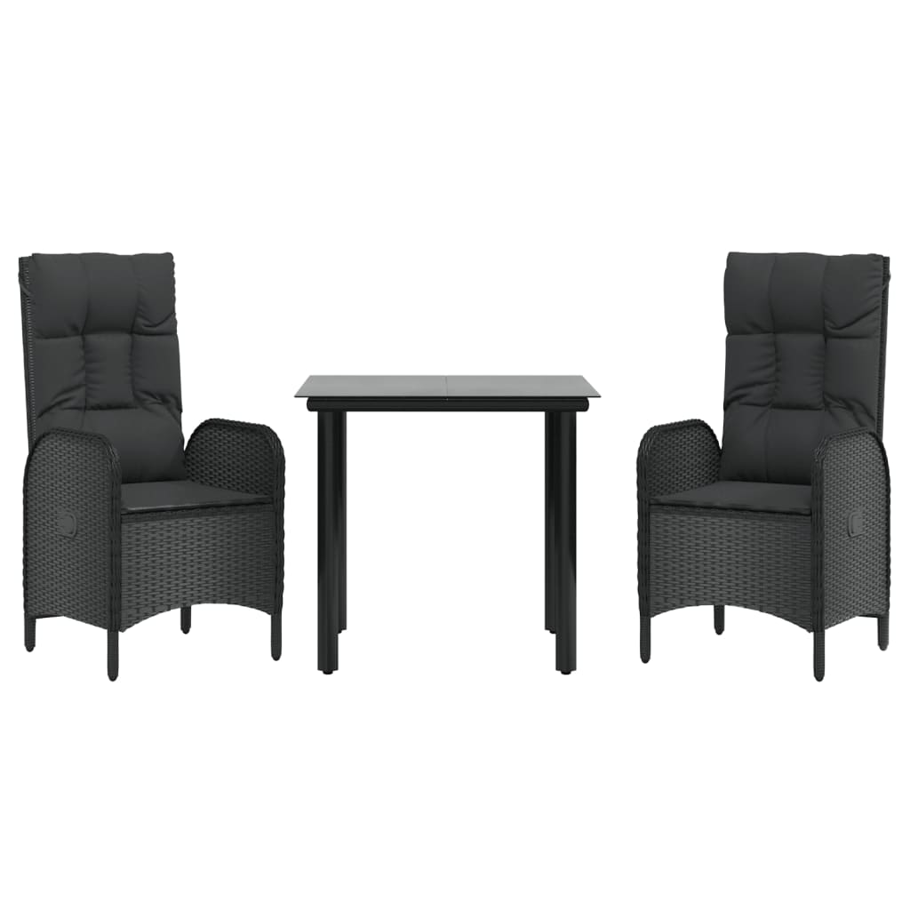 3-tlg. Garten-Essgruppe mit Kissen Schwarz Poly Rattan