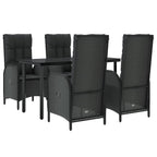 5-tlg. Garten-Essgruppe mit Kissen Schwarz Poly Rattan