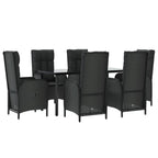 7-tlg. Garten-Essgruppe mit Kissen Schwarz Poly Rattan