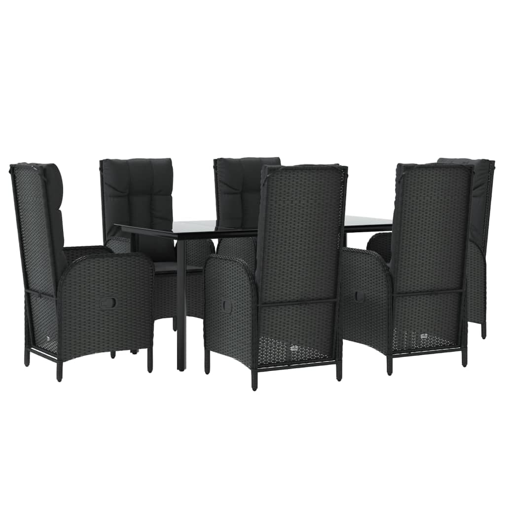 7-tlg. Garten-Essgruppe mit Kissen Schwarz Poly Rattan