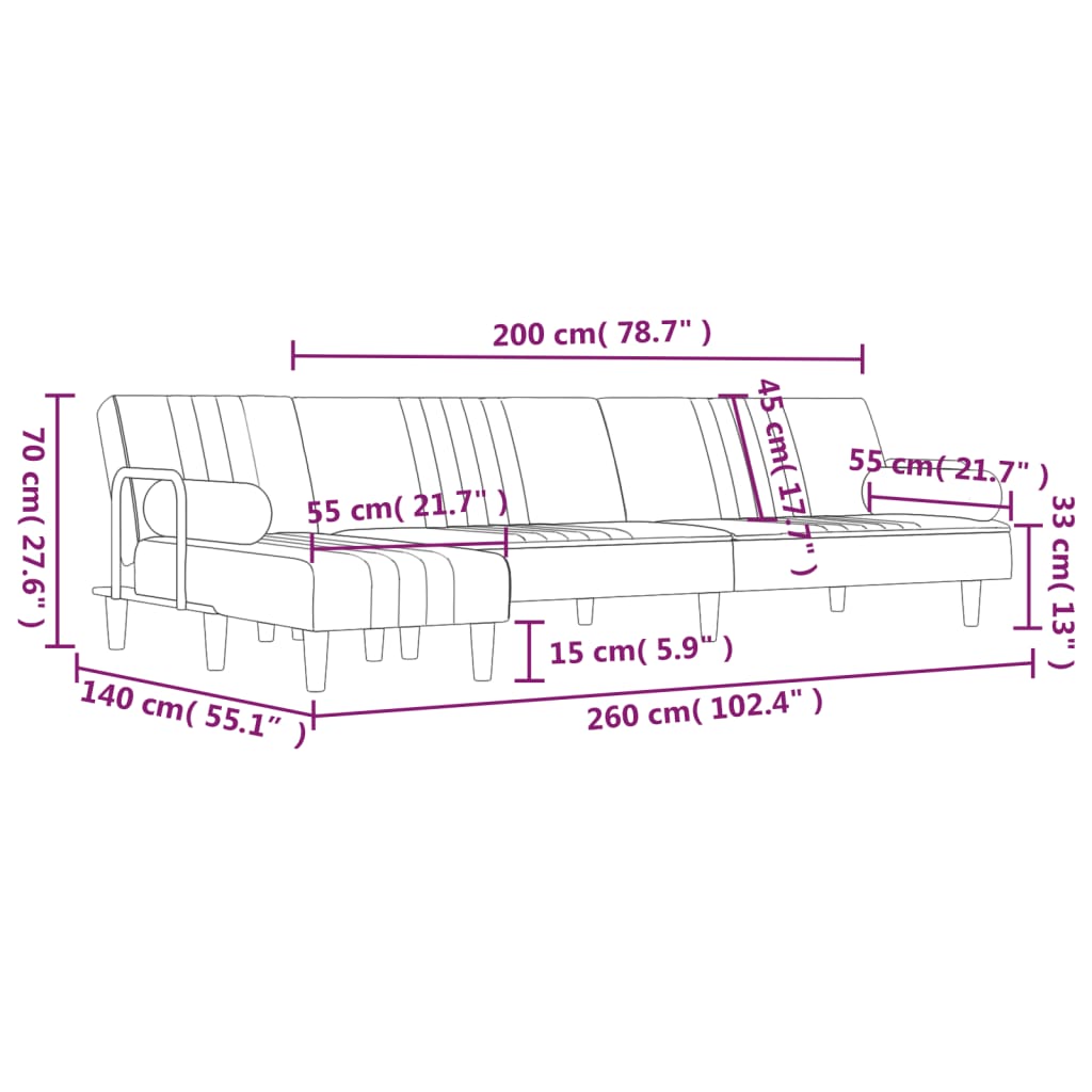 Schlafsofa in L-Form Dunkelgrau 260x140x70 cm Samt