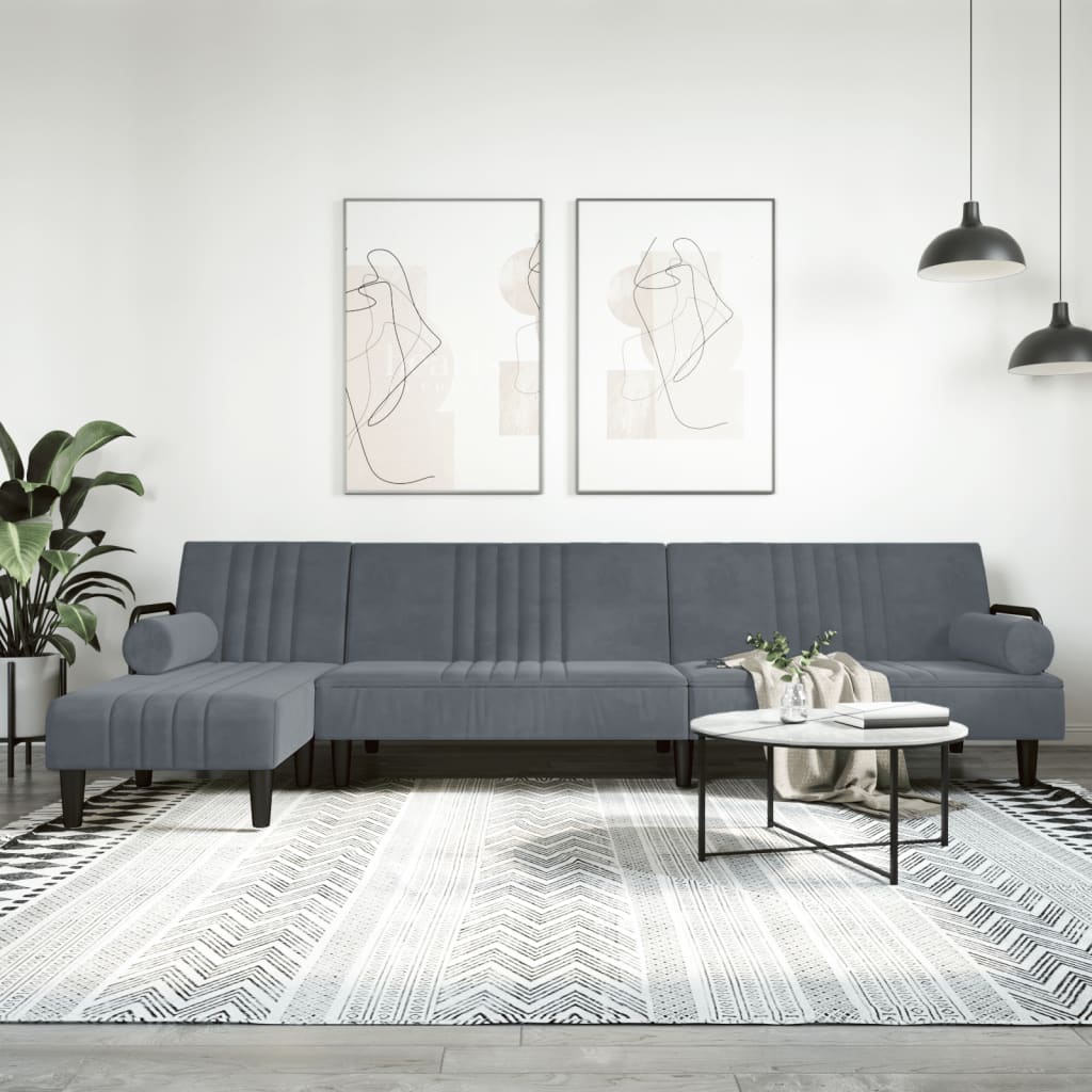 Schlafsofa in L-Form Dunkelgrau 260x140x70 cm Samt