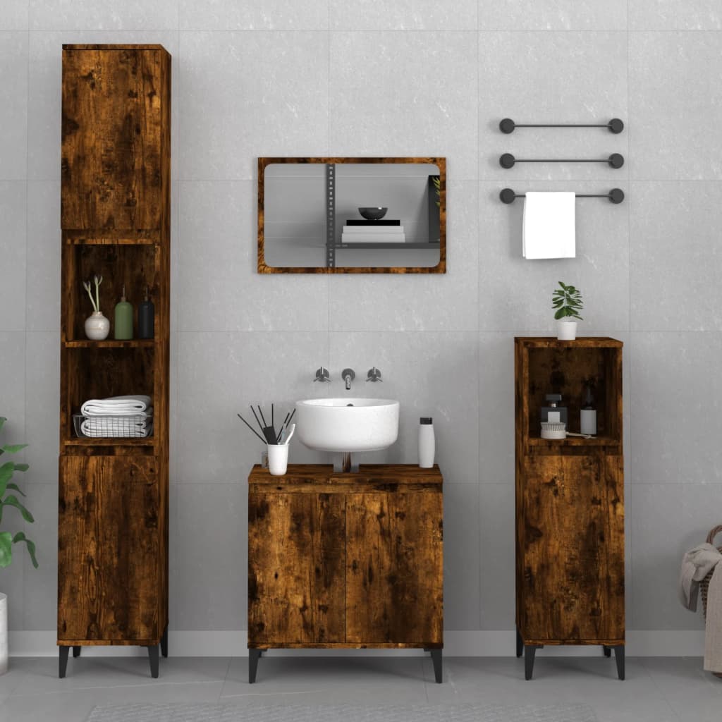3-tlg. Badmöbel-Set Räuchereiche Holzwerkstoff
