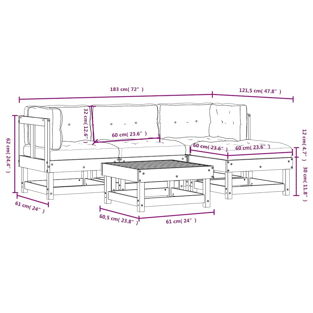 5-tlg. Garten-Lounge-Set mit Kissen Massivholz Douglasie