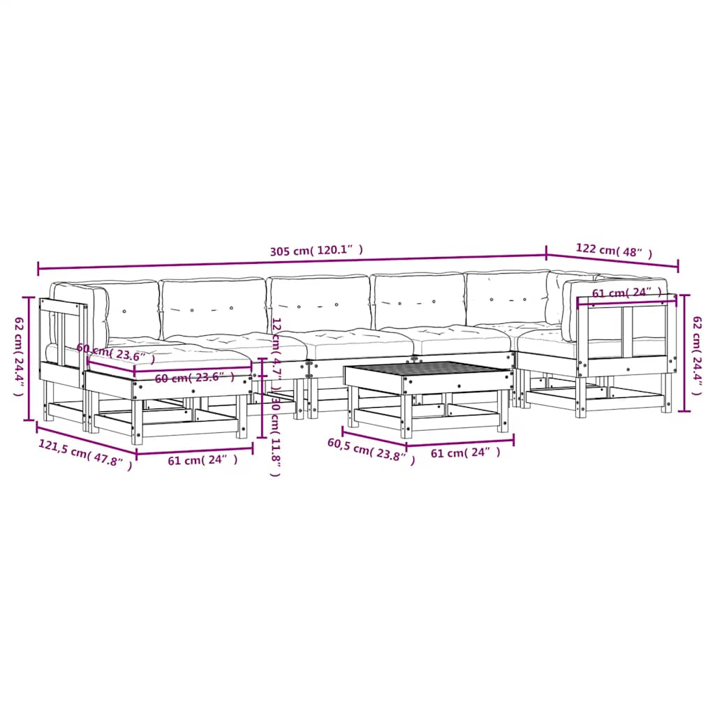 8-tlg. Garten-Lounge-Set mit Kissen Massivholz Douglasie