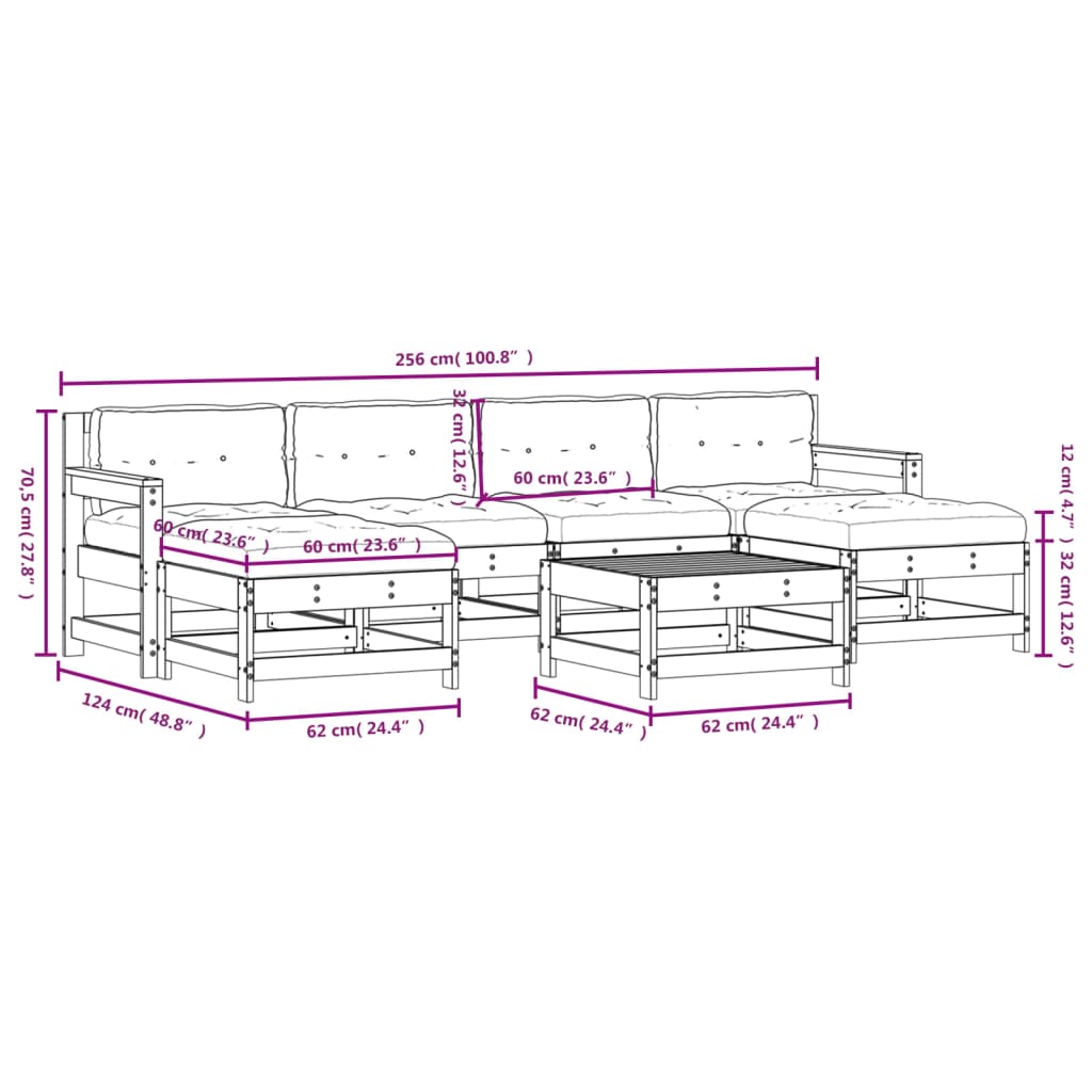 7-tlg. Garten-Lounge-Set mit Kissen Imprägniertes Kiefernholz
