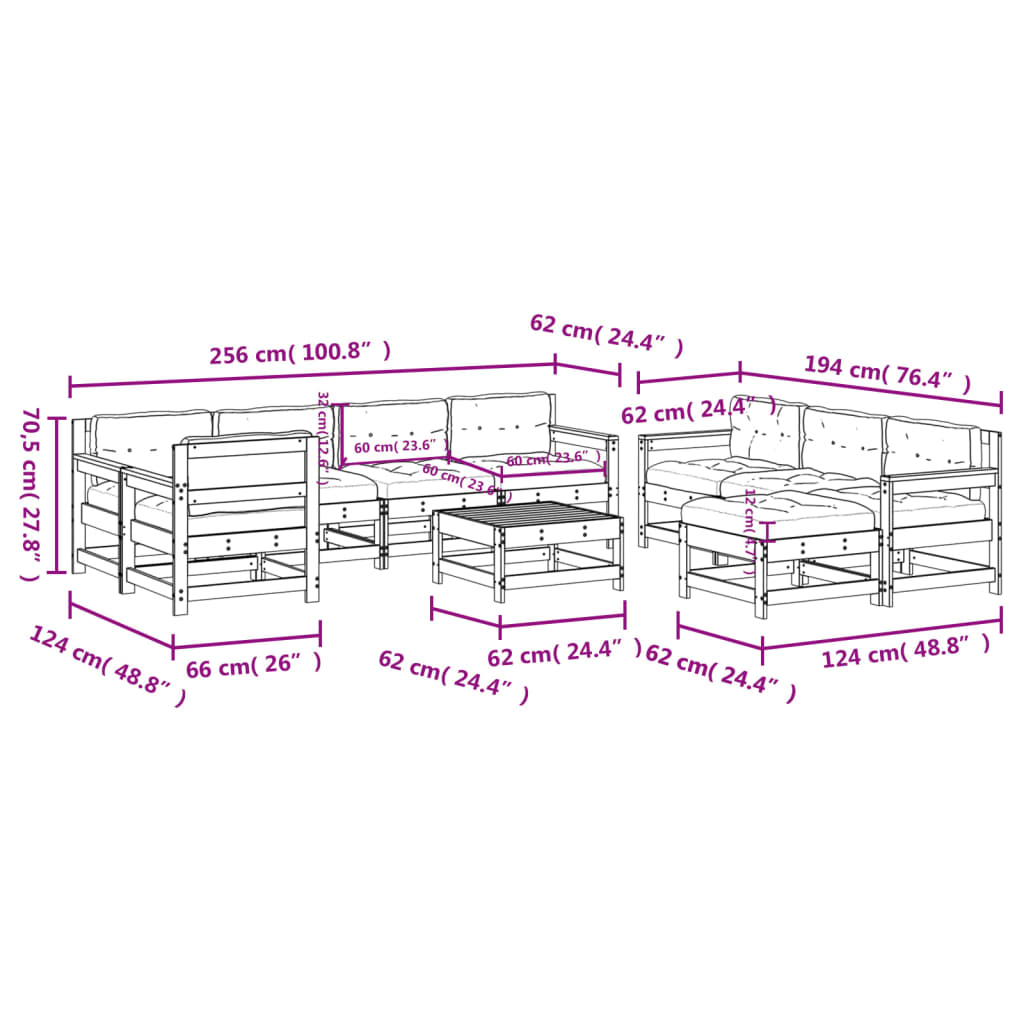 10-tlg. Garten-Lounge-Set mit Kissen Weiß Massivholz