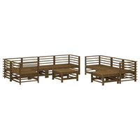 10-tlg. Garten-Lounge-Set mit Kissen Honigbraun Massivholz