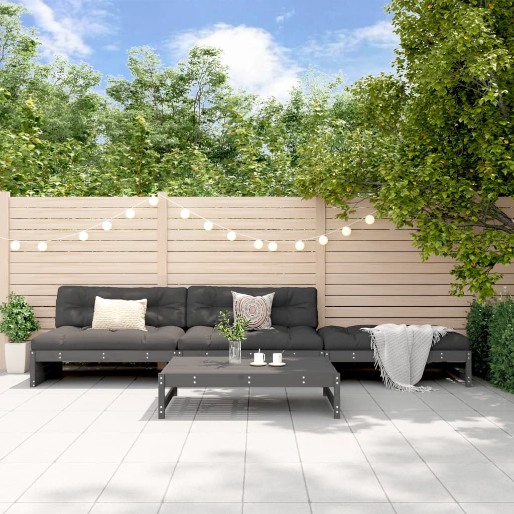 4-tlg. Garten-Lounge-Set mit Kissen Grau Massivholz