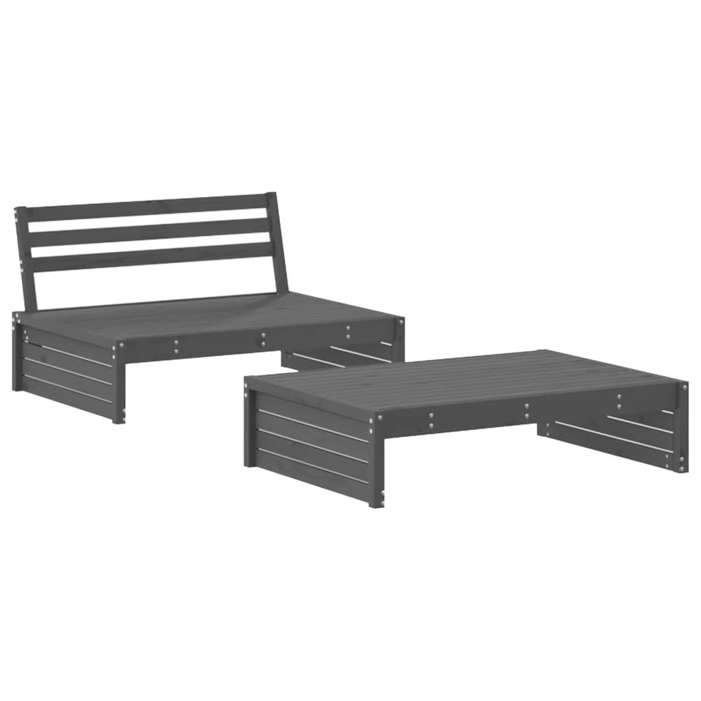 2-tlg. Garten-Lounge-Set mit Kissen Grau Massivholz