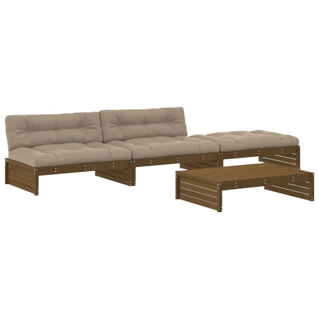 4-tlg. Garten-Lounge-Set mit Kissen Honigbraun Massivholz