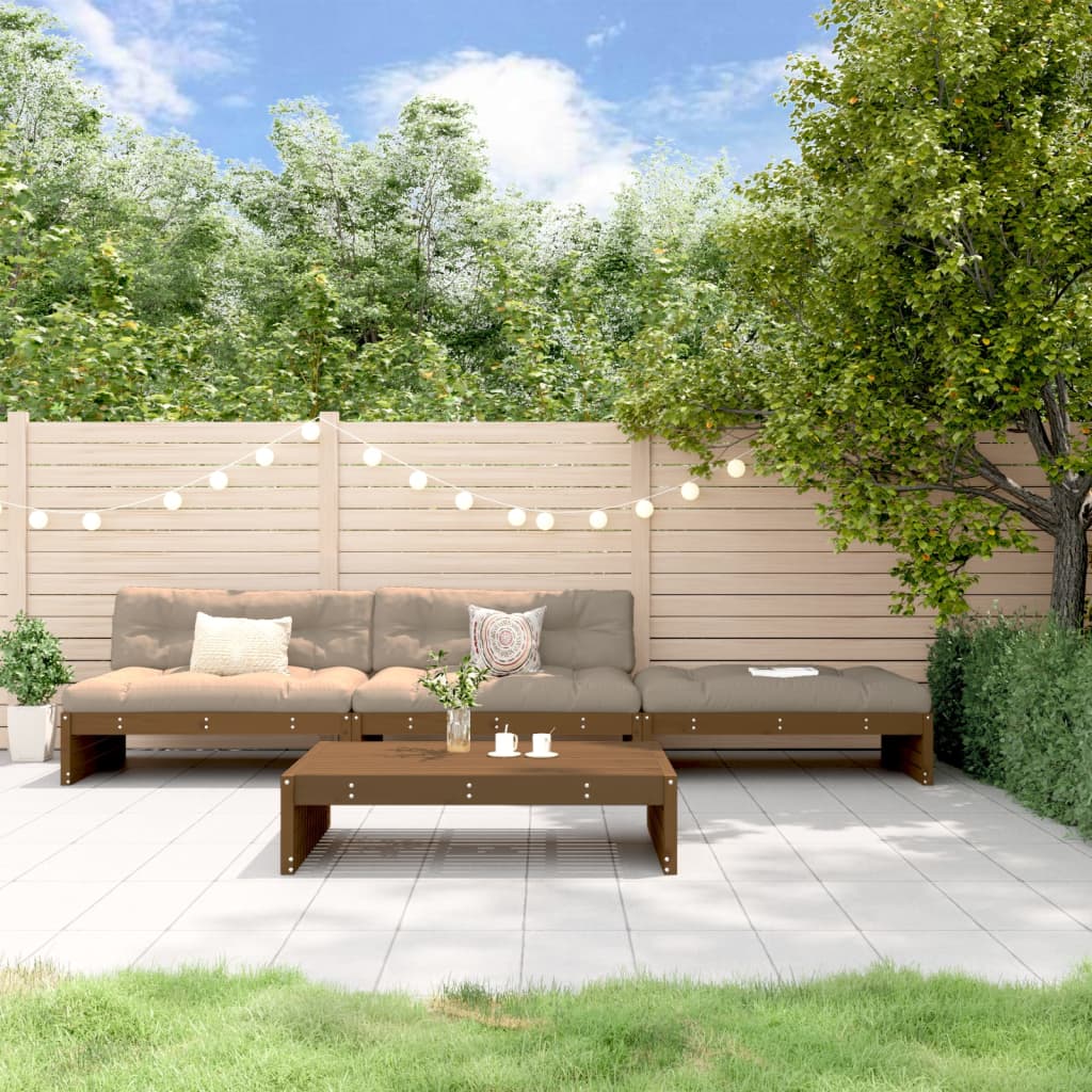 4-tlg. Garten-Lounge-Set mit Kissen Honigbraun Massivholz