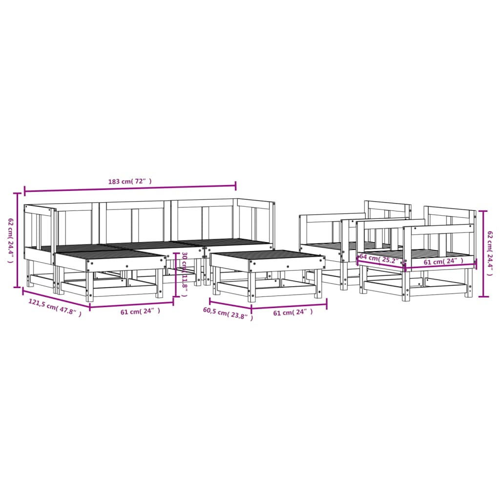 7-tlg. Garten-Lounge-Set Massivholz Kiefer