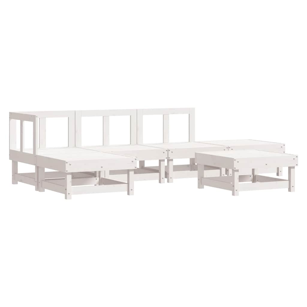 6-tlg. Garten-Lounge-Set Weiß Massivholz Kiefer