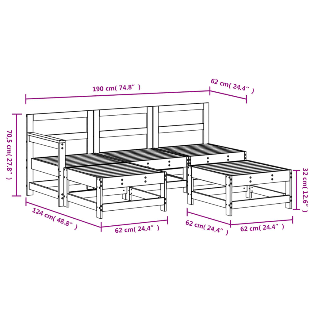 5-tlg. Garten-Lounge-Set Massivholz Kiefer