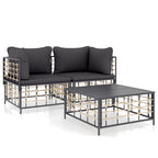 3-tlg. Garten-Lounge-Set mit Kissen Anthrazit Poly Rattan
