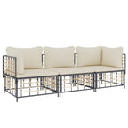 3-tlg. Garten-Lounge-Set mit Kissen Anthrazit Poly Rattan