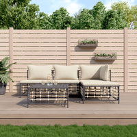 5-tlg. Garten-Lounge-Set mit Kissen Anthrazit Poly Rattan