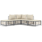 5-tlg. Garten-Lounge-Set mit Kissen Anthrazit Poly Rattan