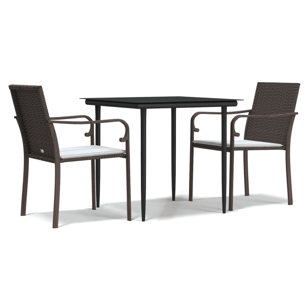 3-tlg. Garten-Essgruppe mit Kissen Poly Rattan und Stahl