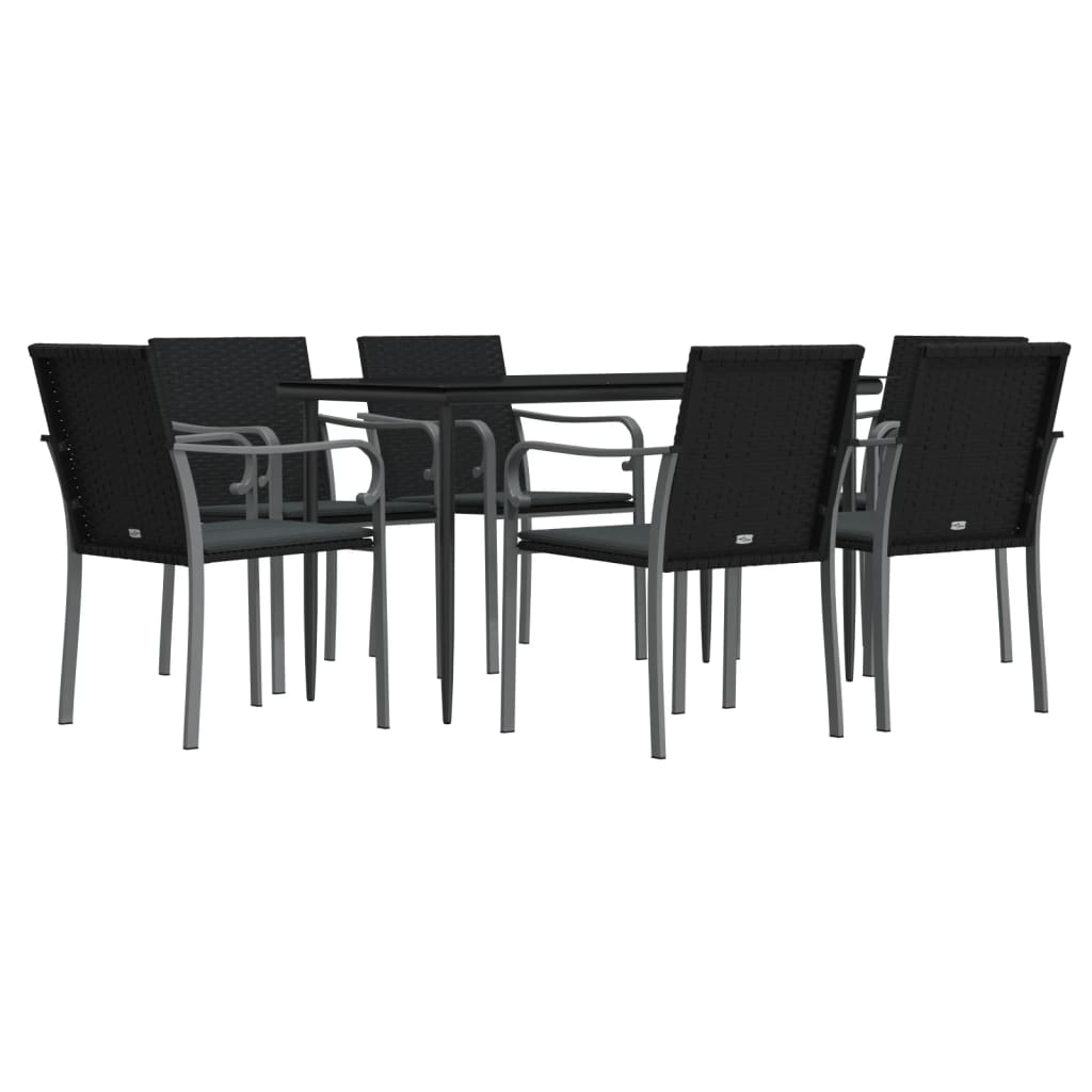 7-tlg. Garten-Essgruppe mit Kissen Poly Rattan und Stahl