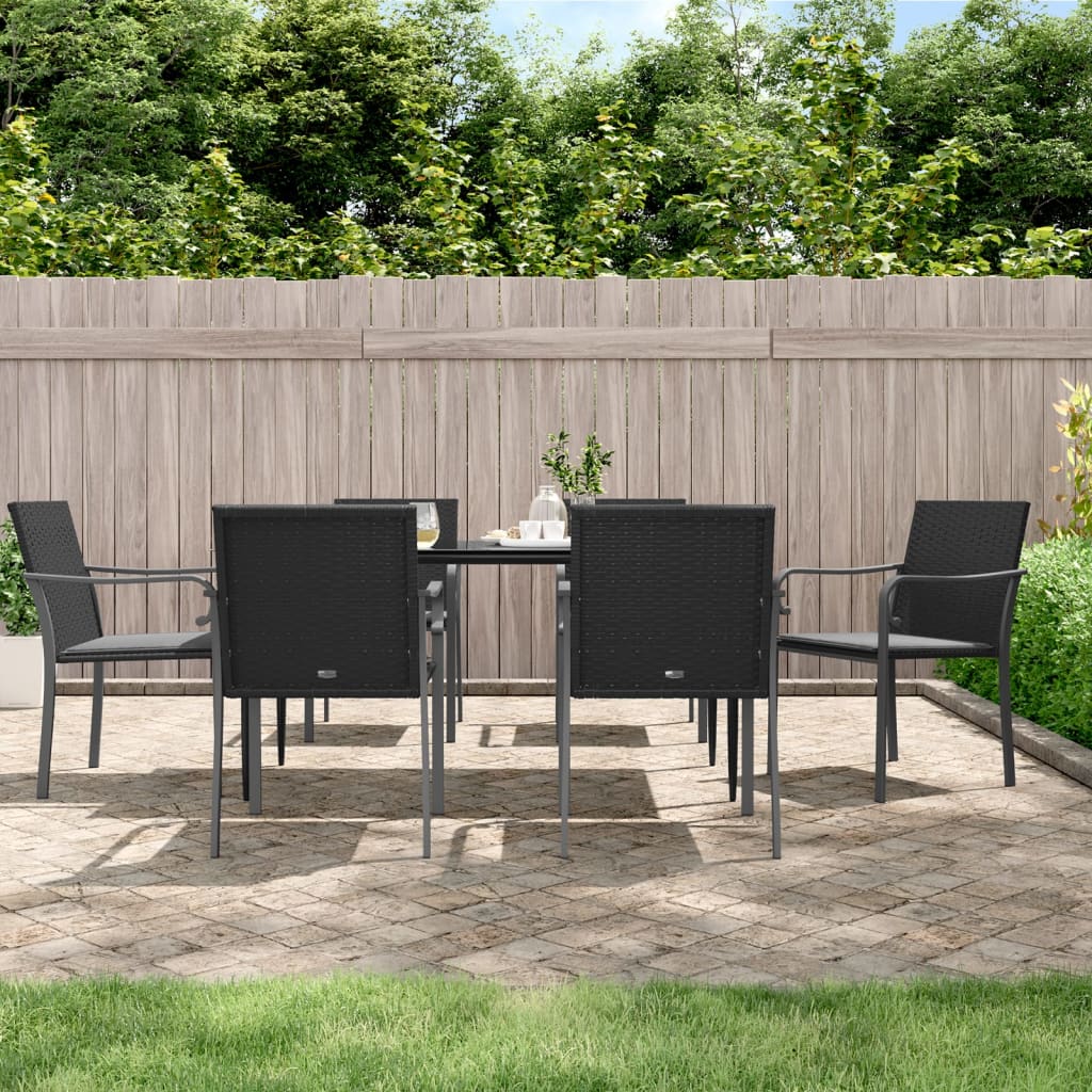 7-tlg. Garten-Essgruppe mit Kissen Poly Rattan und Stahl