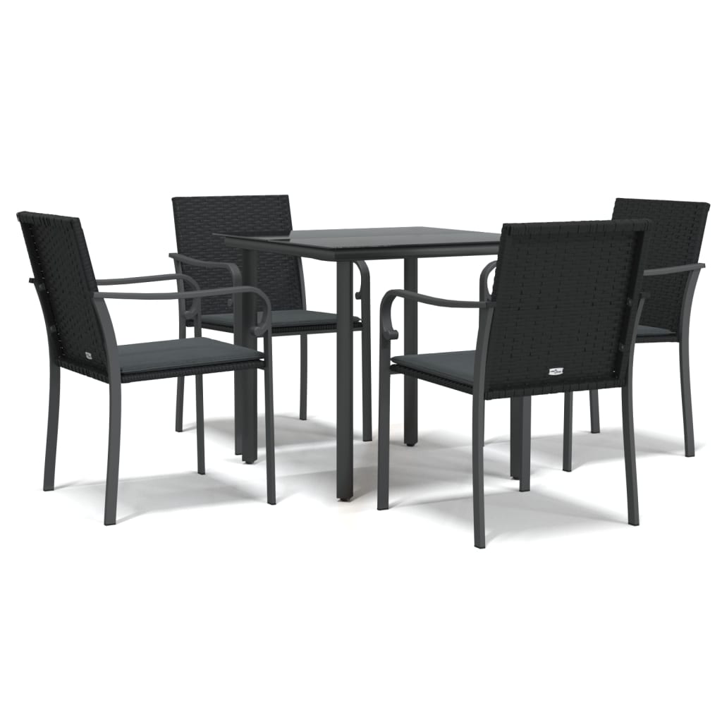 5-tlg. Garten-Essgruppe mit Kissen Poly Rattan und Stahl